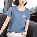 Tシャツ レディース ミセス 中高年 夏 半袖 ラウンドネック ゆったり リラックスフィット オーバーサイズ 体型カバー サイドスリット プリント グラフィック トップス カジュアル デイリーユース