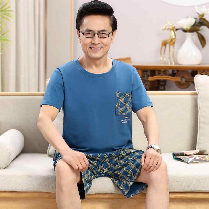 睡衣 メンズ 中老年男性用 パパ 綿100% 半袖 ショートパンツ 夏用 大きいサイズ ルームウェア 部屋着 クルーネック ゆったり 快適 涼しい 通気性