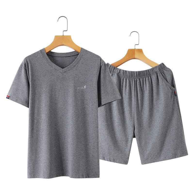 パジャマ メンズ 男性用 綿100% 半袖 ハーフパンツ Vネック ルームウェア 上下セット 夏用 薄手 ゆったり 大きいサイズ ビッグサイズ 通気性 快適 吸汗速乾 伸縮性 ワンマイルウェア