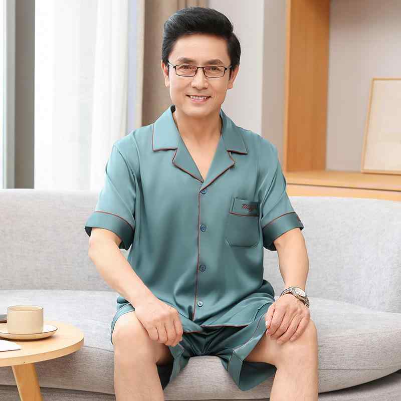 パジャマ メンズ 男性用 中高年 夏用 半袖 ショートパンツ 接触冷感 ポリエステル シルク調 快適 ビッグシルエット 大きいサイズ ルームウェア 部屋着 室内着 湯上がり 上下セット ワンマイルウェア カジュアル セットアップ