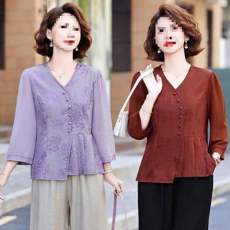 シャツ レディース ミセス 夏服 新チャイナ風 ブラウス ゆったり 体型カバー ノースリーブ ラウンドネック 光沢感 上品 大人カジュアル