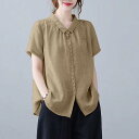 シャツ レディース ミセス ポロ襟 半袖 薄手 軽量 通気性 コットン ゆったり 大きいサイズ 体型カバー カジュアル きれいめ 通勤 オフィス トップス カーキ イエロー ブルー ピンク ホワイト 春 夏