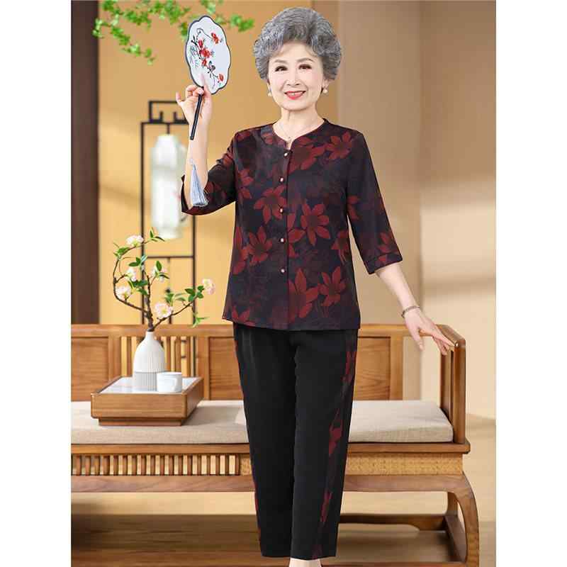 セットアップ レディース シニア 祖母服 半袖 Tシャツ トップス 九分丈パンツ 上下セット ゆったり リラックスフィット ポケット付き ポリエステル素材 薄手 軽量 普段着 部屋着 カジュアルウェア グリーン レッド オレンジ