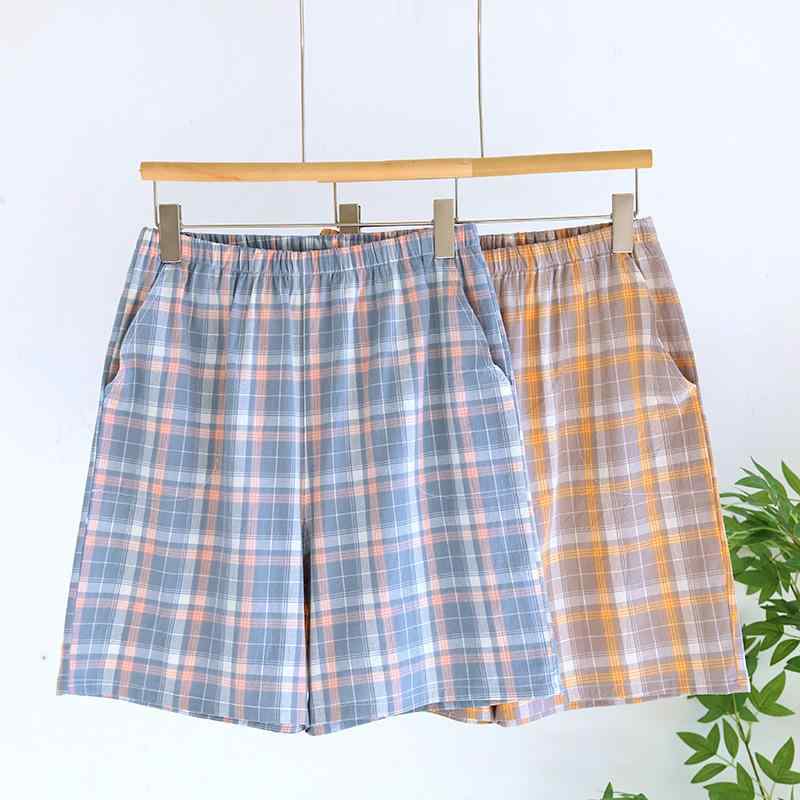 パジャマパンツ メンズ 男性用 綿100% コットン ダブルガーゼ 二重ガーゼ 五分丈 ミドル丈 クロップド チェック柄 部屋着 ルームウェア ワンマイルウェア シンプル カジュアル 快適 通気性 涼しい 夏 春 秋 吸湿速乾