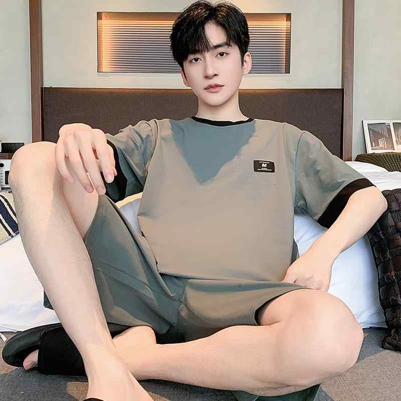 パジャマ メンズ 男性用 夏 春夏 純綿 コットン100% 半袖 薄手 薄地 ゆったり リラックス ルームウェア 部屋着 ワンマイルウェア 無地 シンプル ラウンドネック ショートパンツ 短パン 快適 通気性 吸湿性 ホームウェア