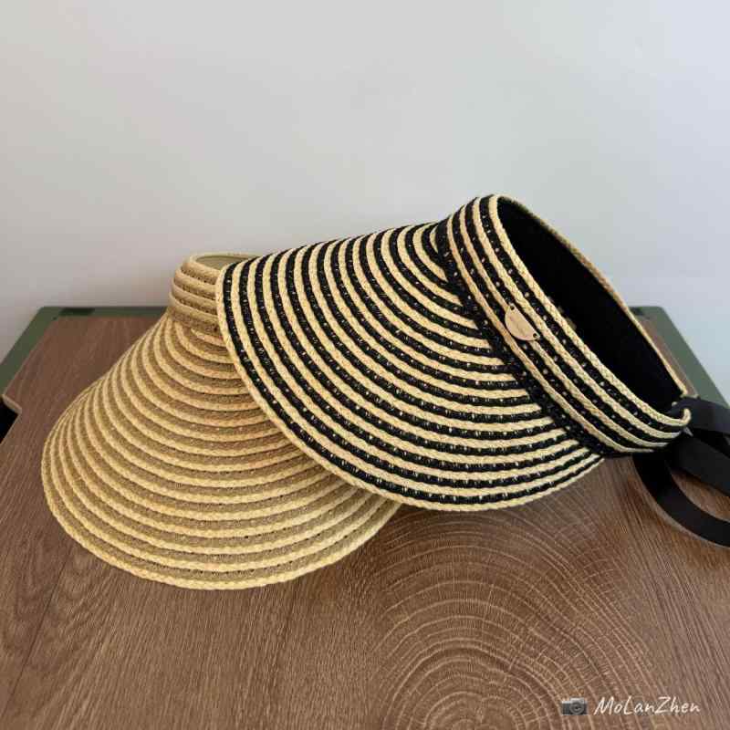 サンバイザー 夏 アウトドア UVカット つば広 麦わら風 ペーパーハット カチューシャタイプ リボン ス..