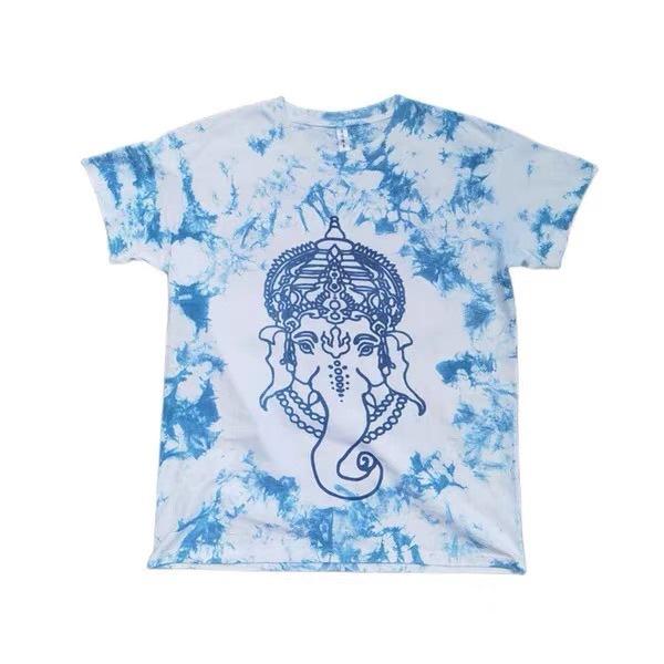 Tシャツ メンズ 男性用 民族風 伝統 手染め 絞り染め クルーネック 丸首 半袖 綿 コットン 通気性 カジ..