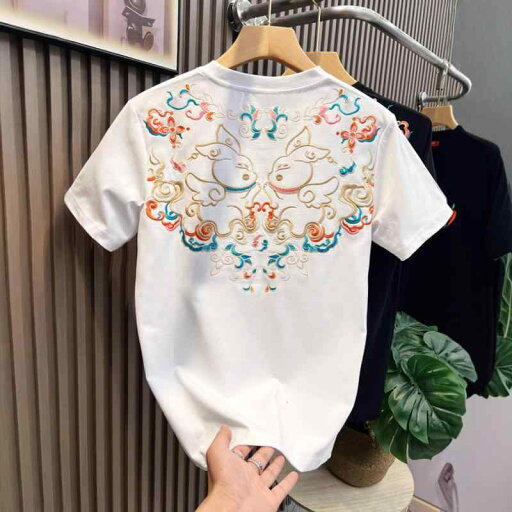 Tシャツ メンズ 民族風 刺繡 半袖 ルーズフィット トップス カットソー カジュアル 普段使い 吸湿速乾 接触冷感 通気性 ポリエステル 綿混紡 丸首 クルーネック ホワイト ブラック 夏用 Tシャツ メンズ 民族風 刺繡 半袖 ルーズフィット トップス カットソー カジュアル 普段使い 吸湿速乾 接触冷感 通気性 ポリエステル 綿混紡 丸首 クルーネック ホワイト ブラック 夏用