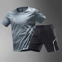 スポーツウェア メンズ Tシャツ ショートパンツ セットアップ 半袖 接触冷感 吸汗速乾 薄手 軽量 ランニング ジョギング トレーニング ジム フィットネス バスケットボール 練習着 夏用 ポリエステル カジュアル 普段使い(x2)