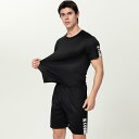 セットアップ メンズ 半袖 Tシャツ ショートパンツ ハーフパンツ 上下セット 大きいサイズ カジュアル 夏 部屋着 ランニング ジョギング フィットネス トレーニング スポーツ 薄手 ポリエステル ブラック 黒 2点セット