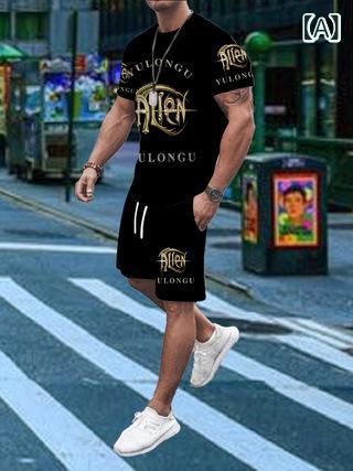 Tシャツ セットアップ メンズ 男性用 3Dデジタルプリント 半袖Tシャツ ハーフパンツ 上下セット ポリエステルトップス ボトムス アメリカンカジュアル ストリートファッション 夏服 普段使い 部屋着 スポーツウェア ベーシックデザイン