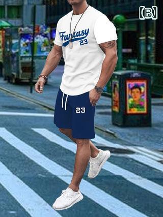 Tシャツ セットアップ メンズ 男性用 3Dデジタルプリント 半袖Tシャツ ハーフパンツ 上下セット ポリエステルトップス ボトムス アメリカンカジュアル ストリートファッション 夏服 普段使い 部屋着 スポーツウェア ベーシックデザイン