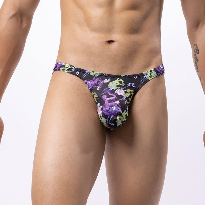 Tバック メンズ 男性用 ローライズ セクシー シームレス ポリエステル 再生繊維 通気性 花柄 迷彩柄 リ..