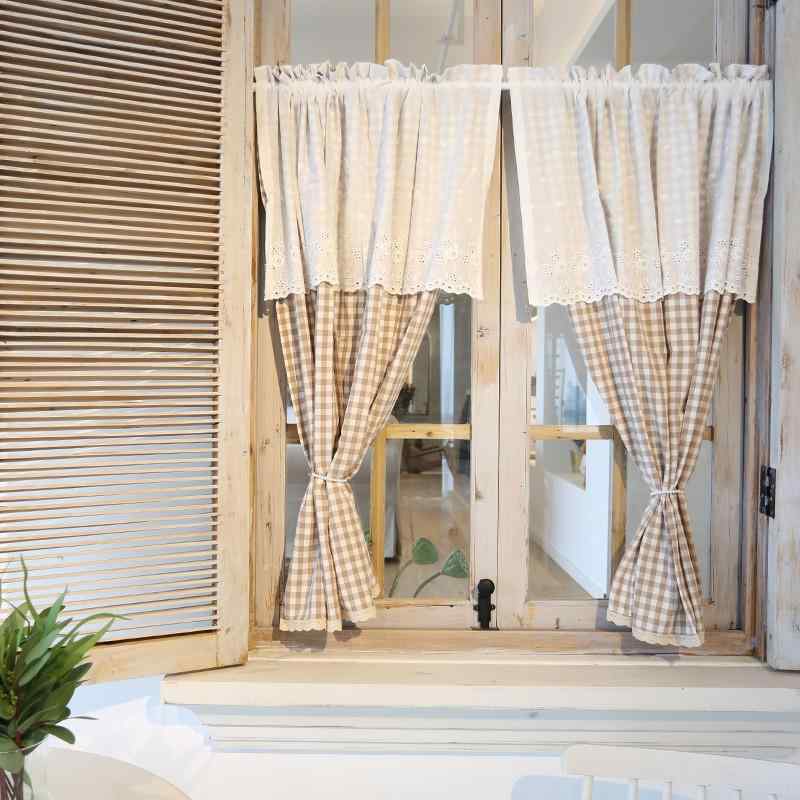 カフェカーテン 白 ナチュラル カントリースタイル 刺繍 綿麻調 ポール通し 小窓 目隠し ドアカーテン 棚 間仕切り ホコリよけ 遮光 リビング キッチン 玄関 洗面所