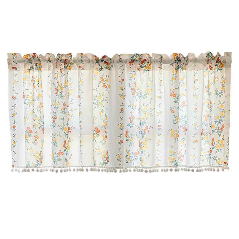 カフェカーテン 小窓カーテン レースカーテン フレンチカントリー ナチュラル 小花柄 プリント 目隠し 透光 通気性 ポリエステル混紡 ショート丈 出窓 キッチン 寝室 リビング ダイニング ドア 間仕切り 穴あけ不要 つっぱり式