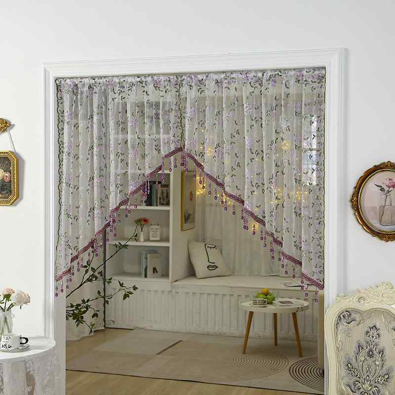 のれん フレンチ レトロ レース 刺繍 ショート丈 目隠し 間仕切り カフェカーテン 突っ張り棒対応 穴あけ不要 玄関 廊下 寝室 リビング プライバシー保護 ポリエステル素材 多用途