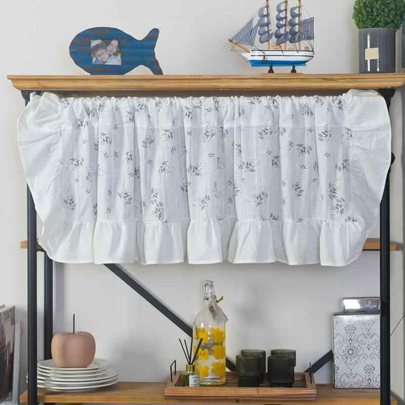 カフェカーテン 韓国風 小花柄 フリル付き 半遮光 目隠し 綿100% コットン素材 キッチン リビング ダイニング 寝室 小窓用 ショート丈 おしゃれ ナチュラル インテリア 模様替え
