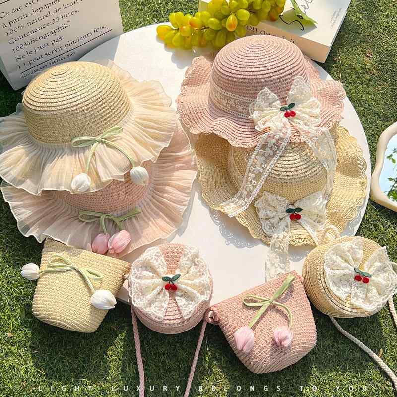 麦わら帽子 キッズ 女の子 夏用 子供用 日よけ UVカット 紫外線対策 つば広ハット ビーチ リゾート ア..