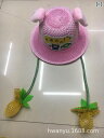 麦わら帽子 男女兼用 キッズ 子供用 動く耳 うさぎ ライト付き 日よけ UVカット バケットハット かわいい ワイドブリム 夏用 お散歩 アウトドア レッド グリーン ブルー ピンク(x2)