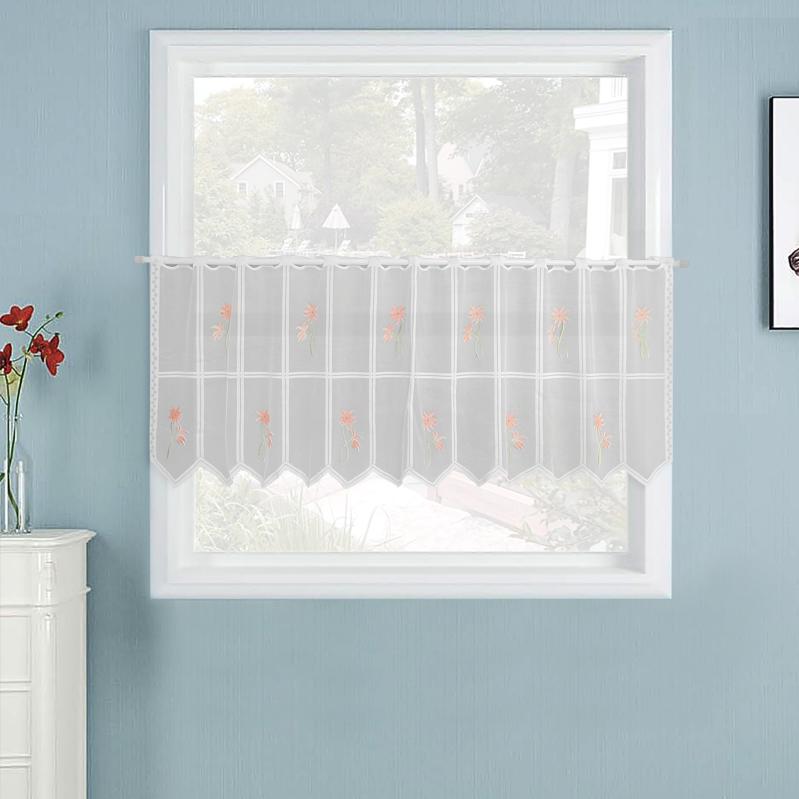 カフェカーテン レース 植物柄 花柄 小窓カーテン グロメット 目隠し ドアカーテン 暖簾 モダン シンプル ポリエステル ホワイト リビング ダイニング キッチン 廊下 バルコニー