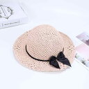 麦わら帽子 女の子 キッズ 薄手 夏用 春夏 かわいい おしゃれ カジュアル 日よけ UVカット 紫外線対策 ストロー素材 つば広 リボン 2歳 3歳 4歳 5歳 普段使い アウトドア レジャー ビーチ(x2)