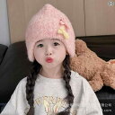帽子 キッズ 女の子 ベビー ふわふわ モコモコ ボア 厚手 暖かい 耳当て付き 防寒 ニット帽 かわいい リボン付き 普段使い お出かけ ポリエステル