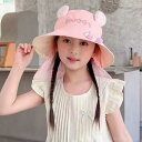 サンバイザー キッズ 女の子 UVカット 日よけ 日焼け防止 つば広 ワイドブリム 首肩カバーケープ かわいい キャラクター柄 綿ポリエステル 通気性 撥水 夏用