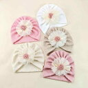 帽子 ベビー 新生児 0-6ヶ月 伸縮性 ジャカード 花柄 フラワーモチーフ かわいい スイート プリンセス ポリエステル 通気性 頭部保護 ドーム型 つばなし ホワイト ベージュ ピンク ダスティピンク カーキ 四季 デイリーユース