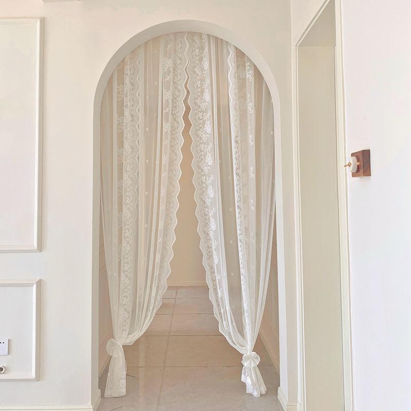 カーテン レースカーテン のれん 間仕切り カフェカーテン ショート丈 突っ張り棒式 穴あけ不要 賃貸対応 韓国風 ホワイト 田園風 アメリカンカントリー