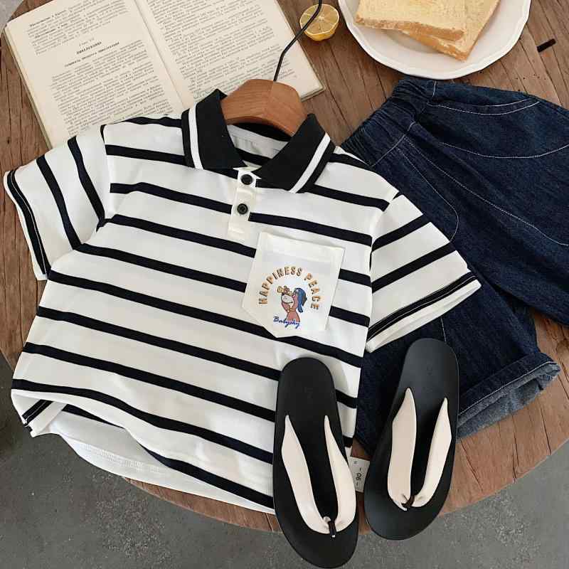 ポロシャツ キッズ 子供服 半袖 Tシャツ 男の子 男児 ベビー 春夏 ボーダー 薄手 軽量 おしゃれ カジュ..