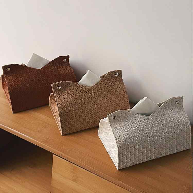ティッシュケース 編み込み模様 高級感 ホテルライク PUレザー製 リビングルーム 卓上 車内 おしゃれ ..