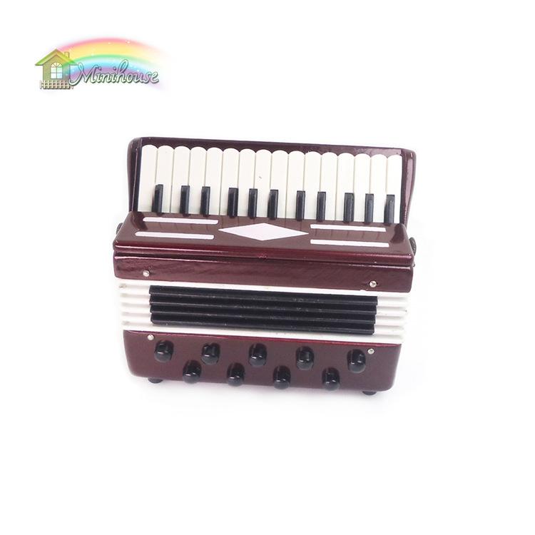 ドールハウス 1/12スケール ミニチュア楽器 アコーディオン 木製 黒 赤 模型 アクセサリー 精巧 リアル コレクション ディスプレイ 小物 オーナメント