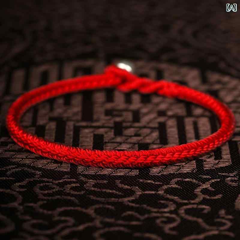 Grams楽天市場店のブレスレット 男女兼用 8本編み 21本組 太め 手編み コード レッド 編み込み アンクレット ペアブレスレット 民族風 エスニック レトロ 中国結び｜アングル2