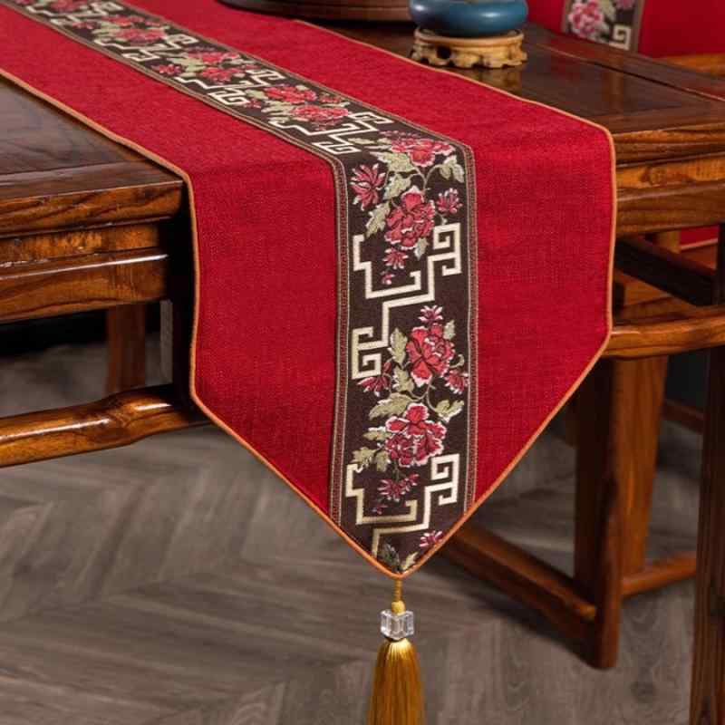 テーブルランナー ベッドスロー 新中華風 禅テイスト 防水 はっ水 茶席 茶卓布 コーヒーテーブルクロス 細長 麻 リネン素材 リビング ダイニング 寝室 和室 インテリア装飾
