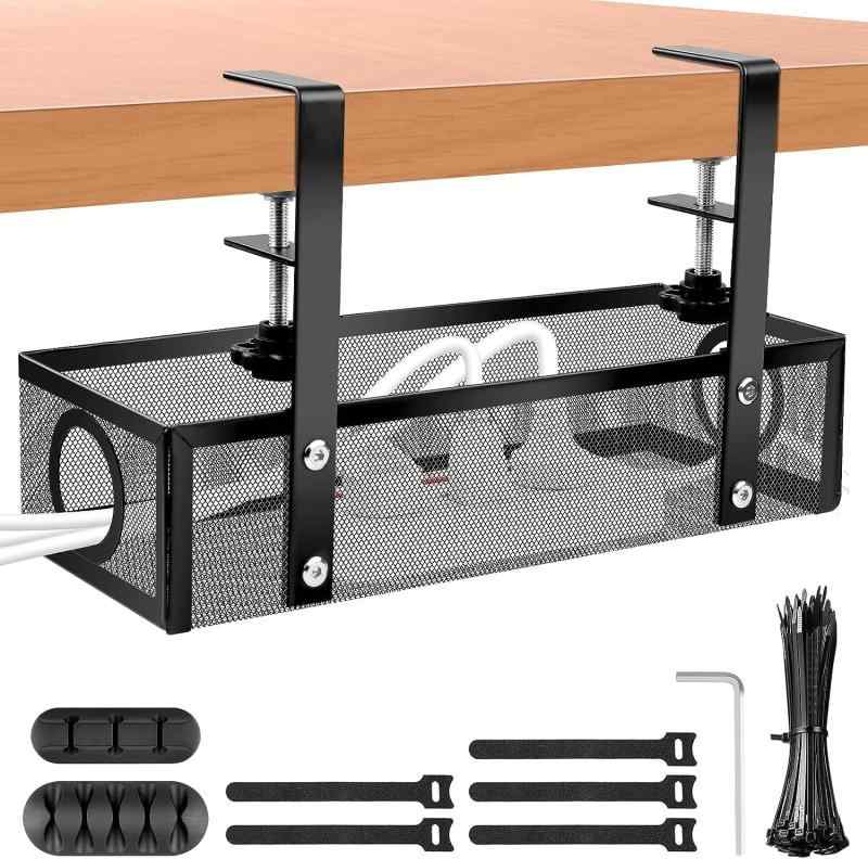 収納ラック デスク下 卓上 メタル製 鉄製 メッシュバスケット 配線 電源タップ リモコン 文具 イヤホン..