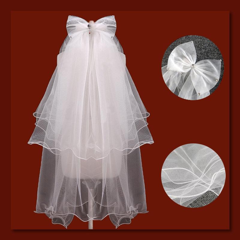 ヴェール レディース ウェディング 結婚式 花嫁 入籍 プロポーズ ビッグリボン ショート丈 ラインスト..