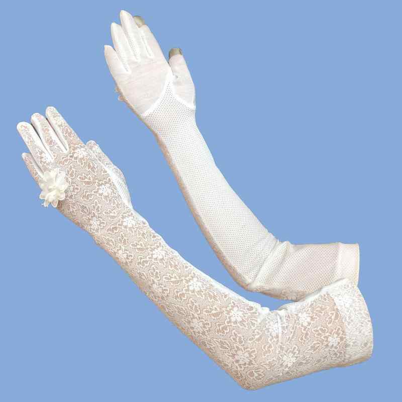 アームカバー レディース 女性用 レース UVカット 接触冷感 薄手 ロング丈 ポリエステル素材 スマホ対..