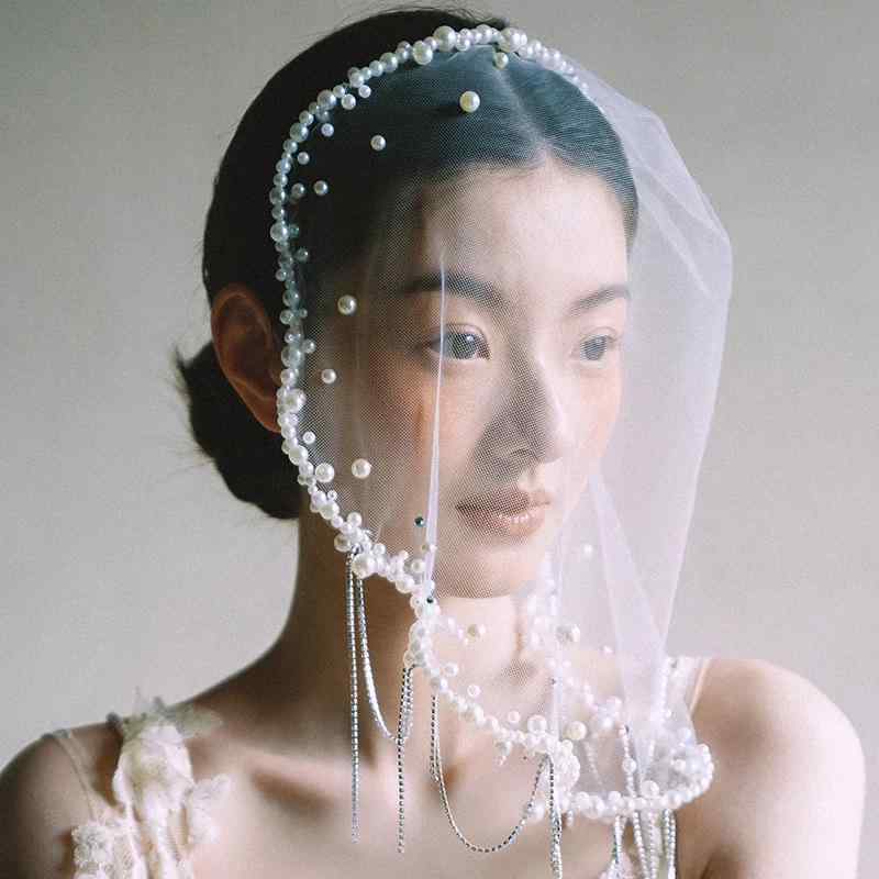 ヘアアクセサリー レディース ブライダル ウェディング ベール ヘッドベール フェイスベール パール ショート丈 レトロ ヴィンテージ ..