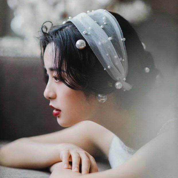 ウェディングベール レディース ショート丈 パール 真珠 ヘッドドレス 髪飾り シンプル エレガント 美..
