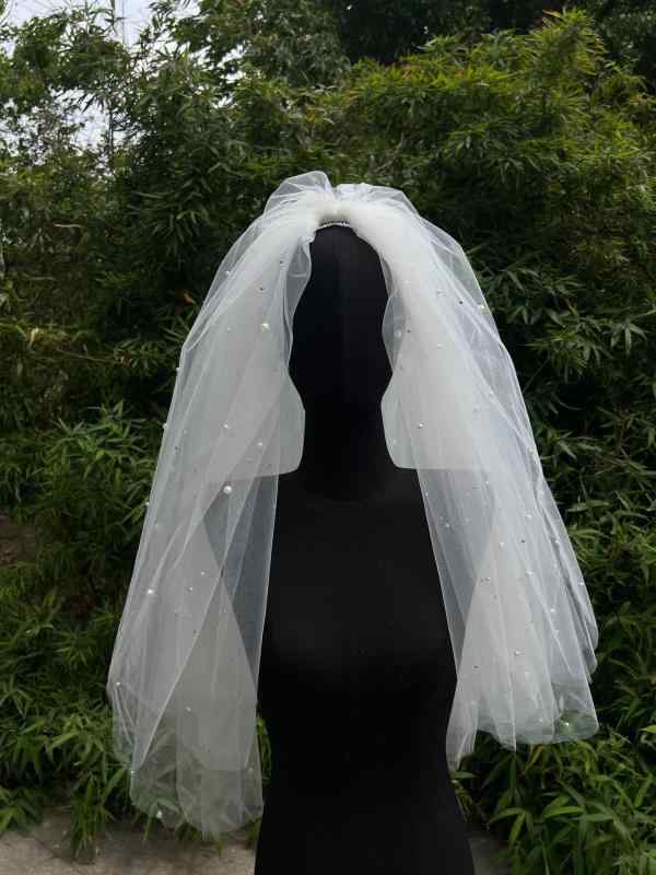 ウェディングベール ショート丈 2層 結婚式 披露宴 前撮り ロケーション撮影 新婦 ブライダル 韓国風 ..