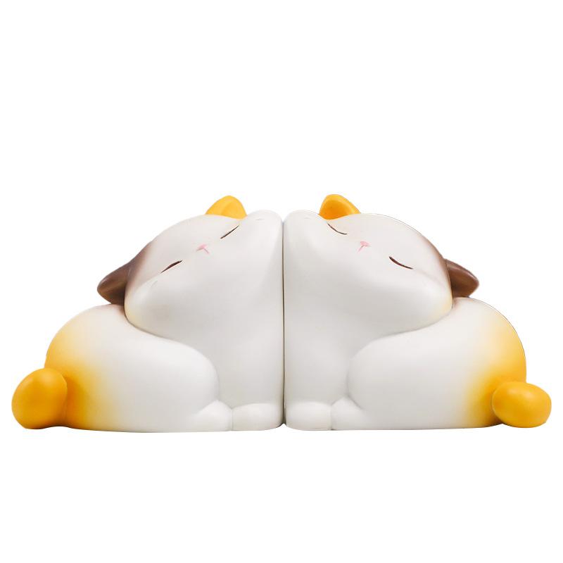 ブックエンド かわいい 招福 猫 ねこ キャラクター 本立て デスク 卓上 読書 書斎 リビング オフィス 装飾 オブジェ インテリア 置物 飾り 合成樹脂製 ...