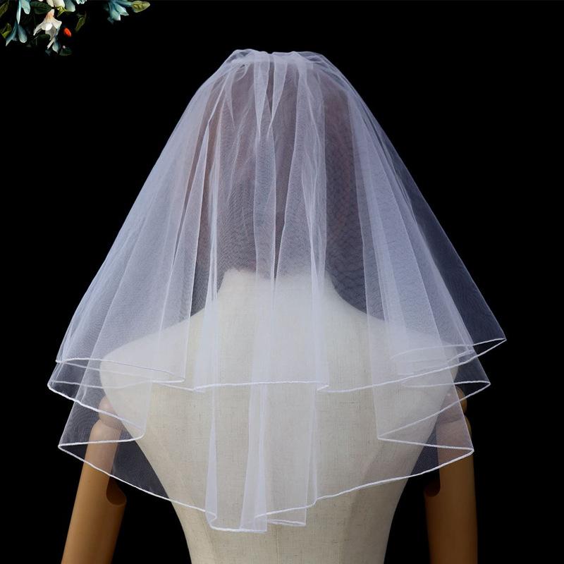ベール レディース ウェディング 結婚式 挙式 前撮り フォトウェディング 結婚写真 シンプル 欧米風 肩丈 ショート丈 ダブルレイヤー 縁取り プレーン チュール ホワイト ヘッドドレス ヘアアクセサリー