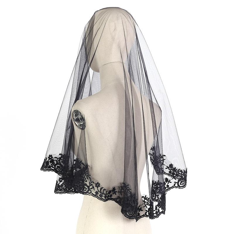 ヘッドドレス ベール 花嫁 レディース 黒 レース ショート丈 ダブル ハロウィン ウェディング 結婚式 前撮り 撮影用 パーティー イベント フォーマル レトロ アクセサリー ポリエステル
