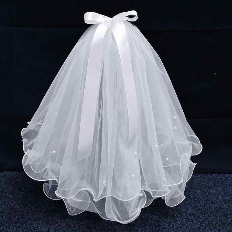 ベール キッズ リボン付き ダブルレイヤー ショート丈 結婚式 挙式 フォトウェディング 前撮り 入籍記..