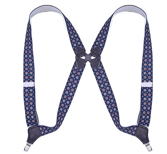 サスペンダー メンズ Y型 2クリップ 3.5cm幅 強力伸縮性 調節可能 ポリエステル ジャガード織り ブルー系 柄物 父の日 プレゼント ファッション小物 普段使い ビジネス カジュアル ドレス