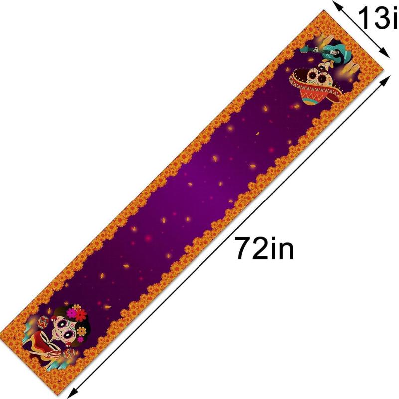 テーブルランナー メキシコ 死者の日 ハロウィン イベント パーティー カートゥーン キャラクター リネ..