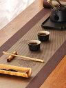 テーブルランナー 茶席マット オリエンタルモダン 禅風 テーブルクロス 茶卓マット 防水 撥水 リネン調 PVC素材 ティータイム おもてなし 和室 リビング ブラウン グリーン ブルー 杏葉柄 梅花柄