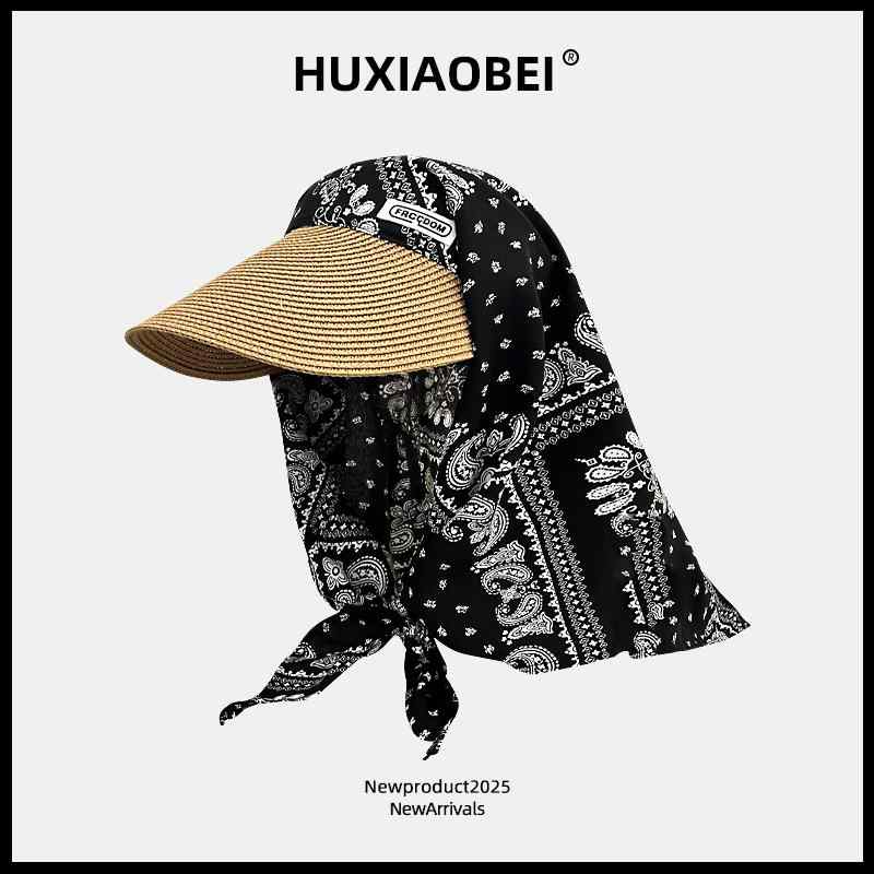 麦わら帽子 レディース ネックガード一体型 スカーフハット UVカット 日よけ キャップ型 夏用 紫外線対策 通気性 遮光 旅行 アウトドア レジャー フェミニン かわいい