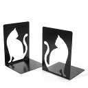 ブックスタンド かわいい 猫モチーフ 金属製 ブラック くり抜きデザイン 本立て デスク収納 文具 書籍 卓上整理 おしゃれ インテリア 安定感 ペア