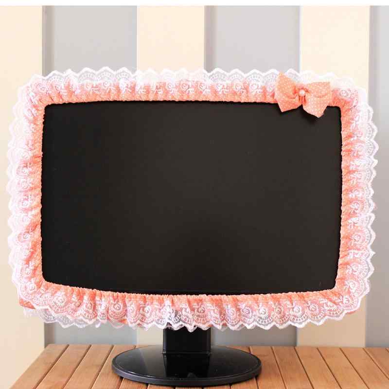防塵 保護カバー コットン製 ナチュラル レース装飾 パソコン モニター ディスプレイ スクリーン テレ..